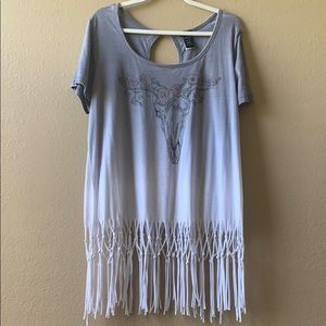 Torrid Cow Skull Fringe Tee